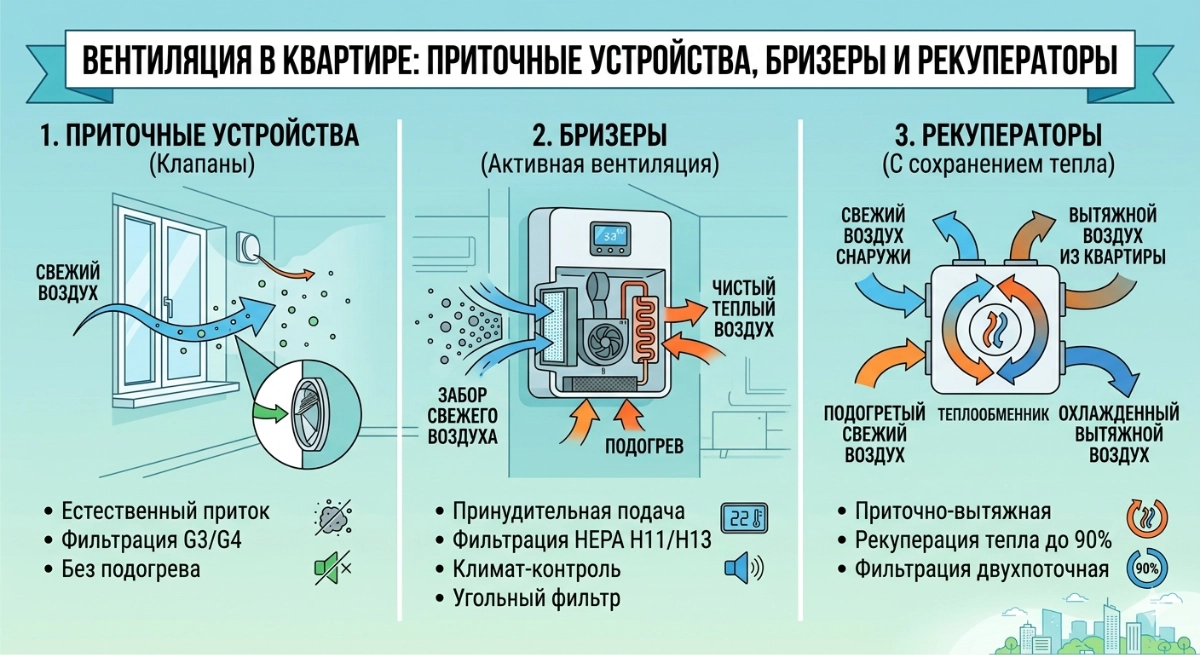 Вентиляция в квартире: бризер и рекуператор